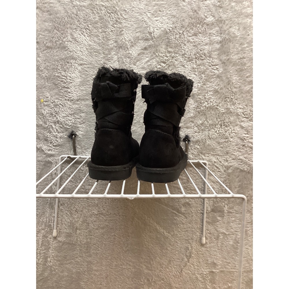 Kids Black Faux Suede Fur Trimmed‎ Boots Buckle Detail Size 5 - Picture 3 of 6